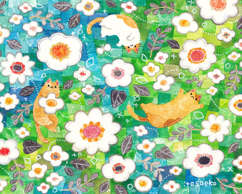 絵画「新しく始める花とネコたち」 絵画 伊藤彩恵子 通販 20836969
