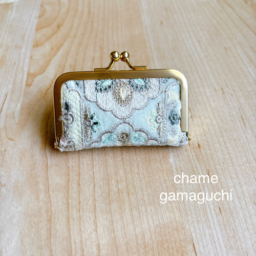 がま口 ミニポーチ ／インド刺繍レース使用 インド刺繍のがま口ミニポーチ アクセサリーケース《フェアリー