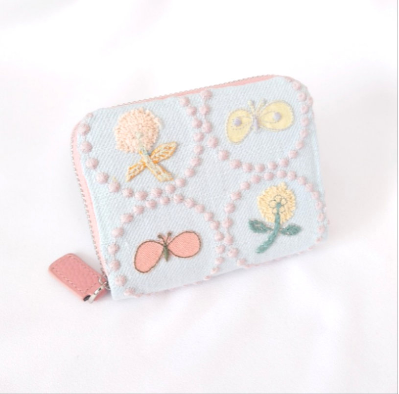 受注製作】刺繍5つ お札の折れない二つ折り財布 じゃばらミニ財布