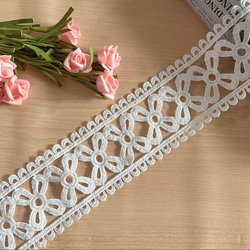 X77 アイボリー色小花刺繍チュールレース レース生地 手芸用品 レース