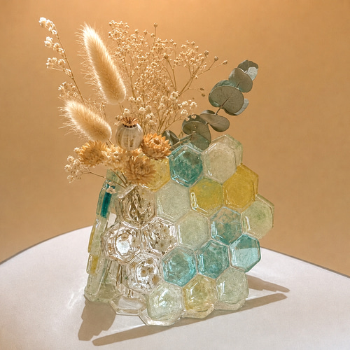 レジン 花瓶・ドライフラワーベース】Hex Bloom 六角形インテリア