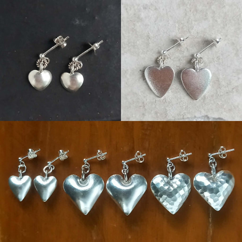 カレンシルバー 立体ハート耳飾り L /ピアス or イヤリング ピアス