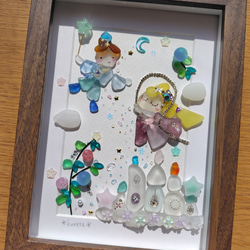 8-12「春だねー」シーグラスアート うさぎ 花 インテリア 春 雑貨