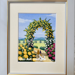 カキツバタの咲く水辺」透明水彩画 原画 風景画 額縁付 F6サイズ 絵画