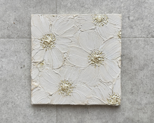 アクリル画 抽象画 花の絵 細胞 楕円形 アクリル画テクスチャーアートno.16ベージュゴールド大輪の花抽象画