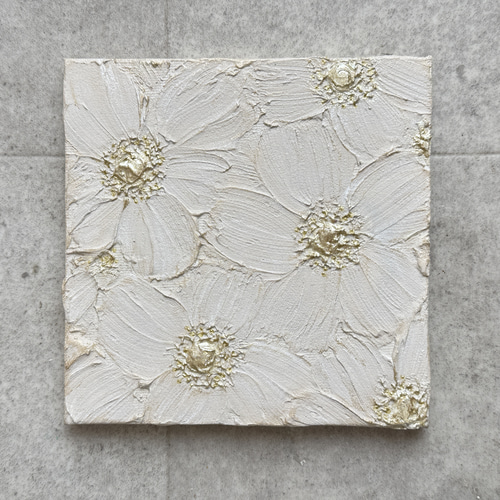 アクリル画テクスチャーアートno.16ベージュゴールド大輪の花抽象画