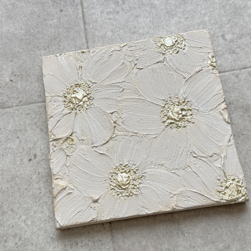 アクリル画テクスチャーアートno.16ベージュゴールド大輪の花抽象画