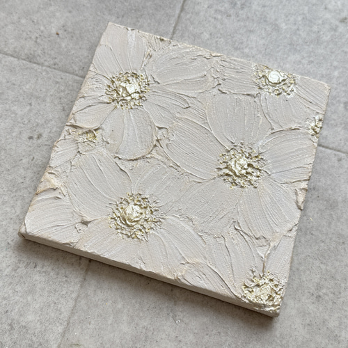 アクリル画テクスチャーアートno.16ベージュゴールド大輪の花抽象画