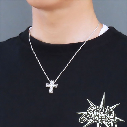 クロスネックレス シルバー925 【刻印無料】 キュービックジルコニア
