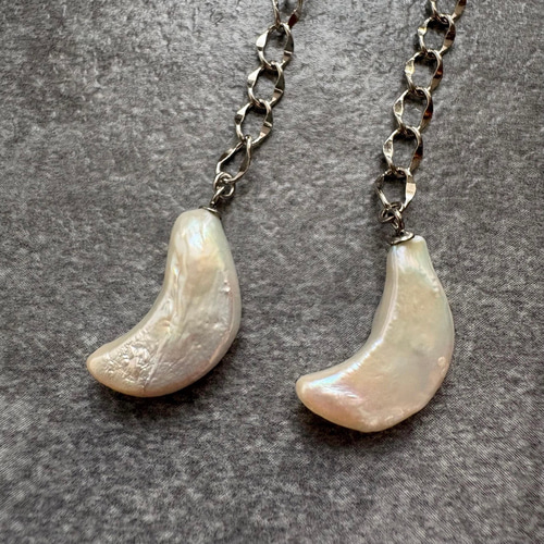 月の淡水パール ロングチェーンピアス ピアス（フック・チェーン
