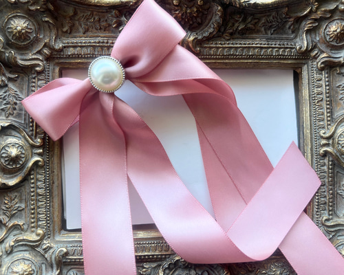 SALE♡handmade♡♡ふわふわリボンツインクリップ くすみピンク サテンリボン たらりんりぼん くすみピンク パール ヘアクリップ ヘア
