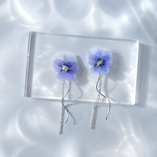 本物のお花* 【パンジーの2wayピアス/イヤリング】ビジュー/チェーン