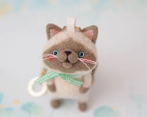 猫・シャム・羊毛フェルト バッグチャーム シャム猫 羊毛フェルト