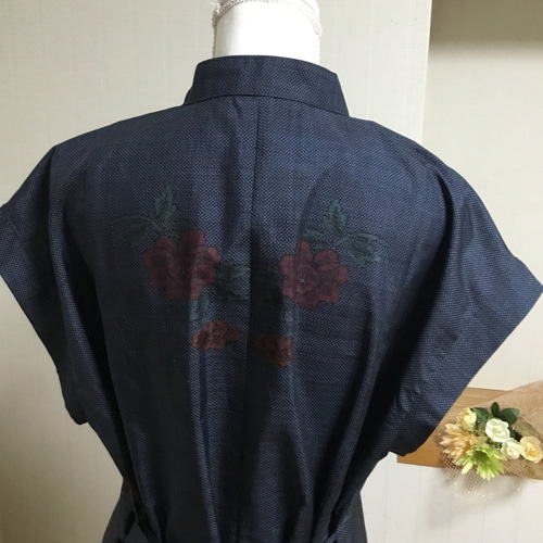 花ぷらら・ポッチャリさんの為のワンピース・大島紬・L~3L・前ファスナー・2 花ぷらら・ハンドメイドブランド・ポッチャリさんの為のワンピース