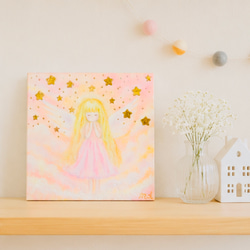 祈りの天使と花 テクスチャーアート F3サイズ アクリル画 原画 癒しの