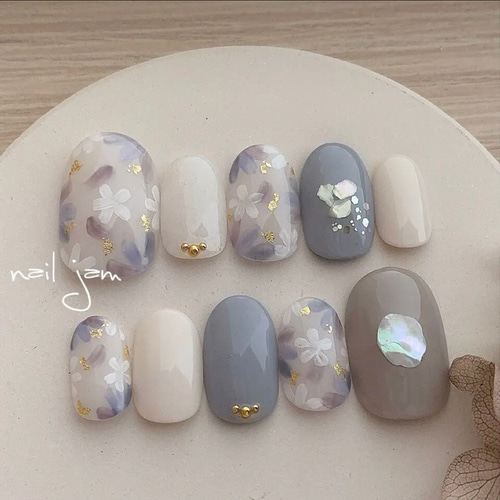 サイズオーダー♡ニュアンスホログラム×フリルネイルチップ ブルー  