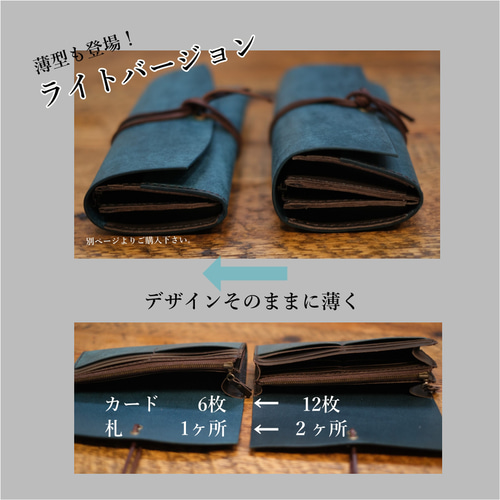 guruguru長財布 ブルー］春財布 本革手縫い 大容量 紐 グルグル 革財布