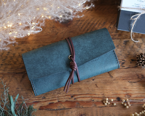 本革の温もり［guruguru長財布 ブルー］手縫い レディースメンズ 収納