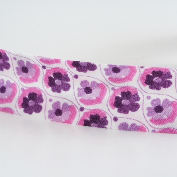(1m) 18mm幅 花柄バイアステープ 両折 スペイン製 パープル ＊ 紫 4枚目の画像