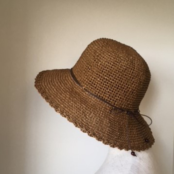 ラフィア風糸の夏帽子①　S～XLサイズ 1枚目の画像