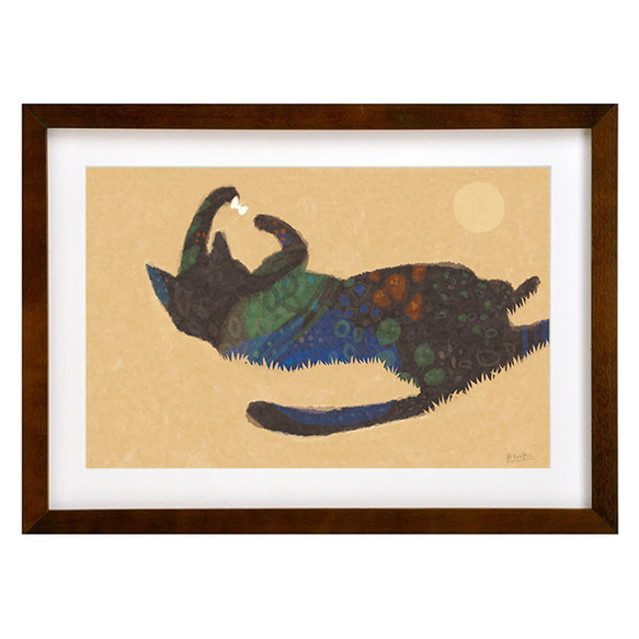 版画の絵 額装絵画 額装絵画【ワイド六切】戯れ ※他サイズ、フレーム色変更可（白