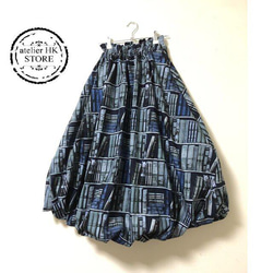 完成品◆バルーンスカート◆ブルー図書館・ロング80センチ丈・フリーサイズ 4枚目の画像