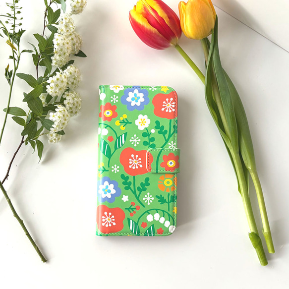 花朵＜檸檬綠＞筆電型智慧型手機保護殼#相容iPhone15 第1張的照片