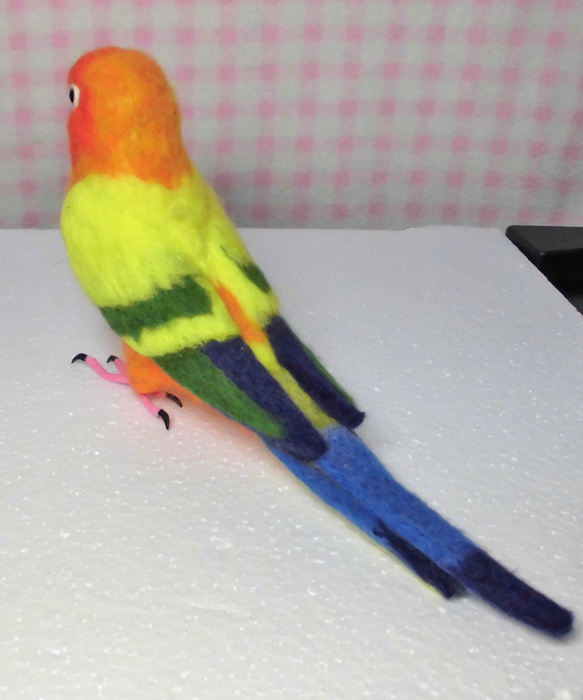 ライフサイズ　コガネメキシコインコ 羊毛フェルト　受注作成　羊毛インコ　うちの子オーダー可　メモリアル　工房小鳥屋さん 5枚目の画像