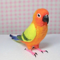 ライフサイズ　コガネメキシコインコ 羊毛フェルト　受注作成　羊毛インコ　うちの子オーダー可　メモリアル　工房小鳥屋さん 1枚目の画像