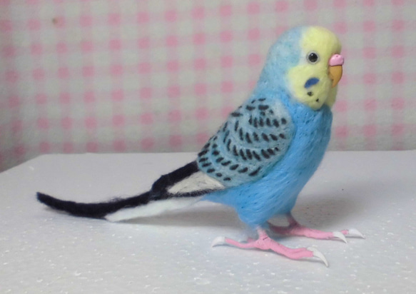 ほぼライフサイズ♪ セキセイインコ レインボーオパーリンスカイブルー 羊毛フェルト　鼻の色変更可能　受注作成　羊毛インコ 4枚目の画像