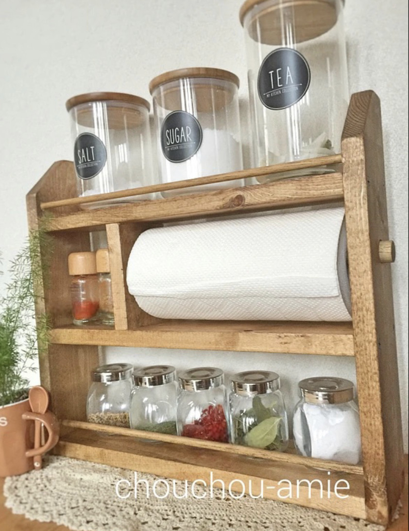 ｈ38ｗ41.8ｄ8.9　キッチンペーパーホルダー付きスパイスラック　キッチンラック 6,424円