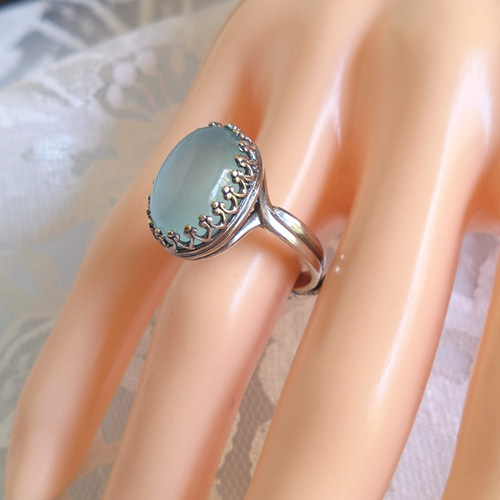 Sea Blue カルセドニー アンティークシルバー ring（8～23号・SV925
