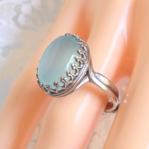 Sea Blue カルセドニー アンティークシルバー ring（8～23号・SV925