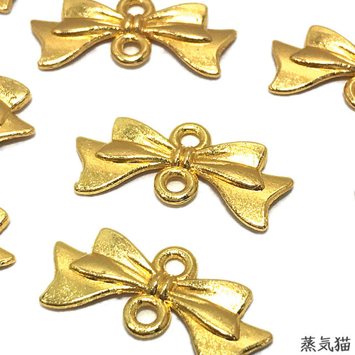 ミニリボンチャーム ゴールド 20個【コネクター リボン ハンドメイド用