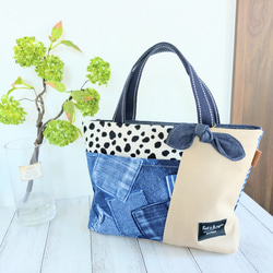 デニムリメイクプリント × ダルメシアン ♡ 三角マチミニトート