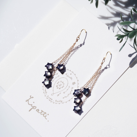 彩虹般的流星耳環，以黑珍珠製成～Shooting Star 第6張的照片