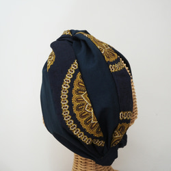 切り替え ヘアターバン (結び) ☆ 金の丸模様 3枚目の画像