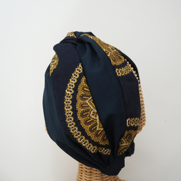 切り替え ヘアターバン (結び) ☆ 金の丸模様 3枚目の画像