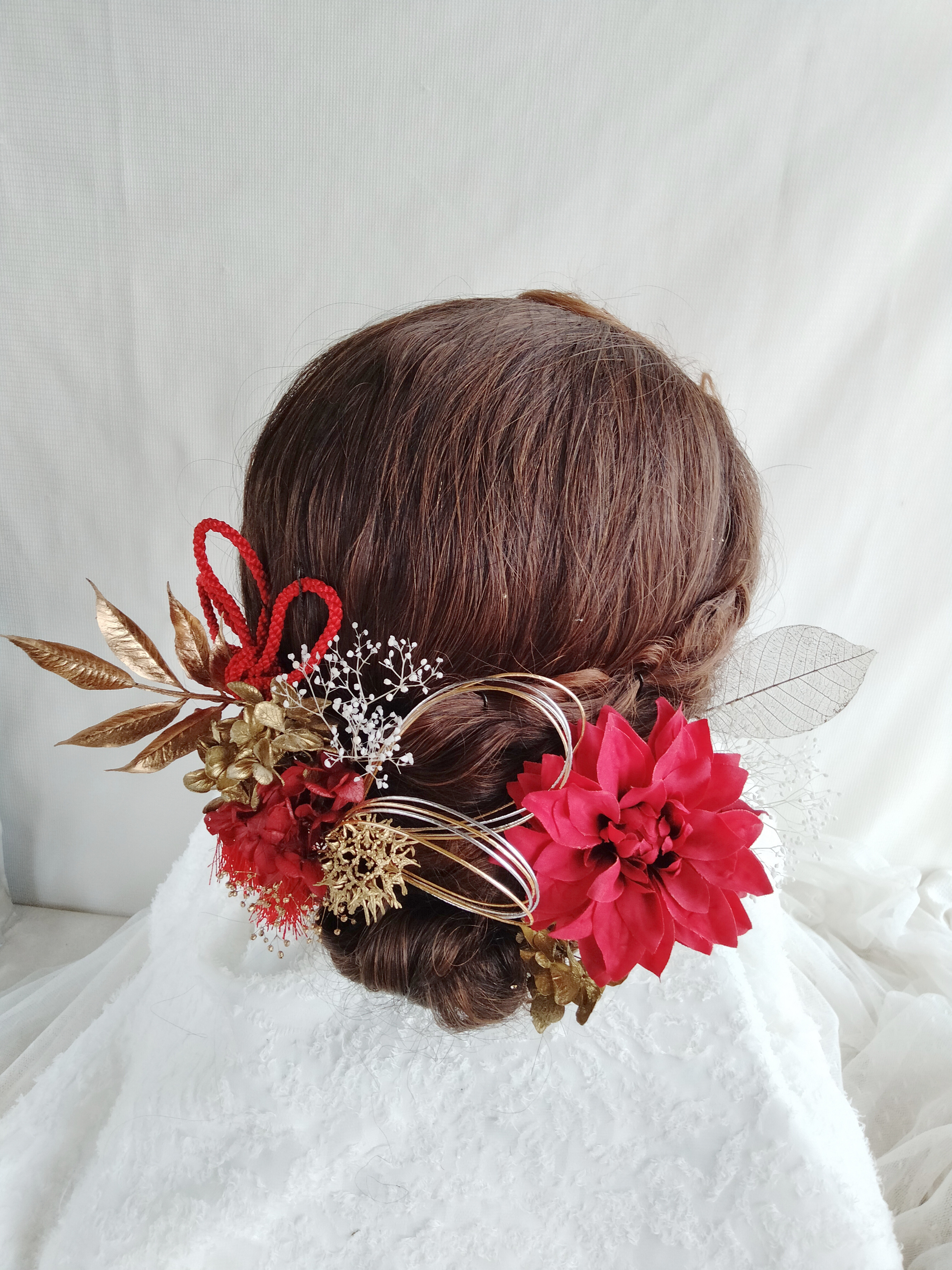 半襟　髪飾り　成人式　振袖　着物　ダリア　和モダン　赤　モダン　前撮り