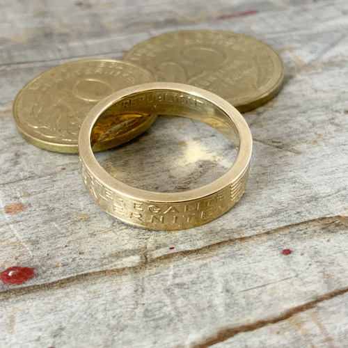 フランスCENTIMES 幅広コインリング ユニセックス ゴールド