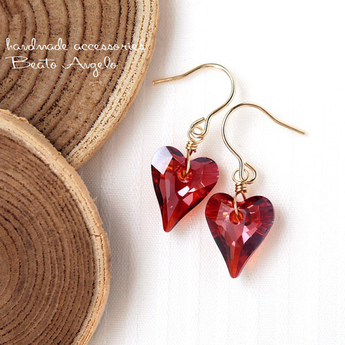 スワロフスキー ハート イヤリング シルバー レッド 赤 SWAROVSKI