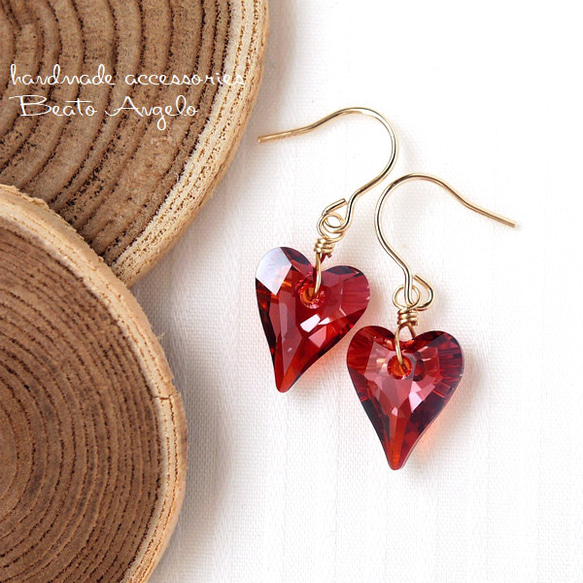 ◇◇K14GF スワロフスキー 6240のピアス(p-006) Cレッドマグマ ハート