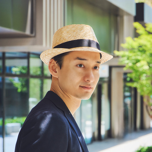 ノア Noa 中折れ 麦わら帽子 ナチュラル ブラックリボン 59cm [UK-H005