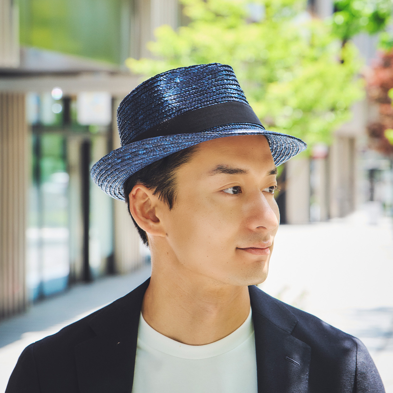 ノア Noa 中折れ 麦わら帽子 ブルー ブラックリボン 59cm [UK-H005-L-BL]