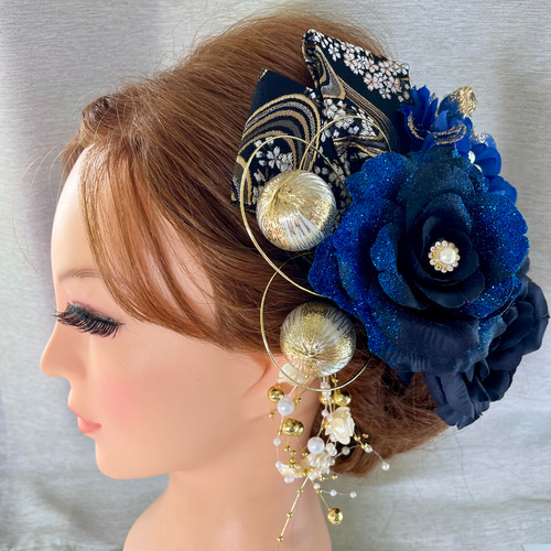 和装ヘッドドレス✾ブルー✾ 成人式髪飾り 色打掛髪飾り ヘッドドレス