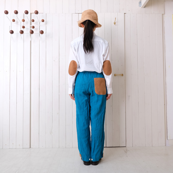 two tone rough linen pants   water blue 第2張的照片