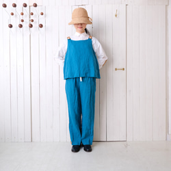 two tone rough linen pants   water blue 第4張的照片