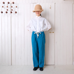 two tone rough linen pants   water blue 第1張的照片