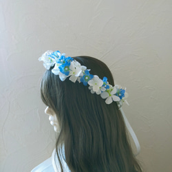 再販　ホワイト×ブルー パールの花かんむり 1枚目の画像