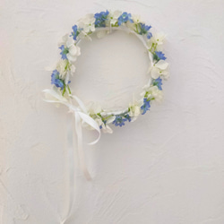 再販　ホワイト×ブルー パールの花かんむり 6枚目の画像